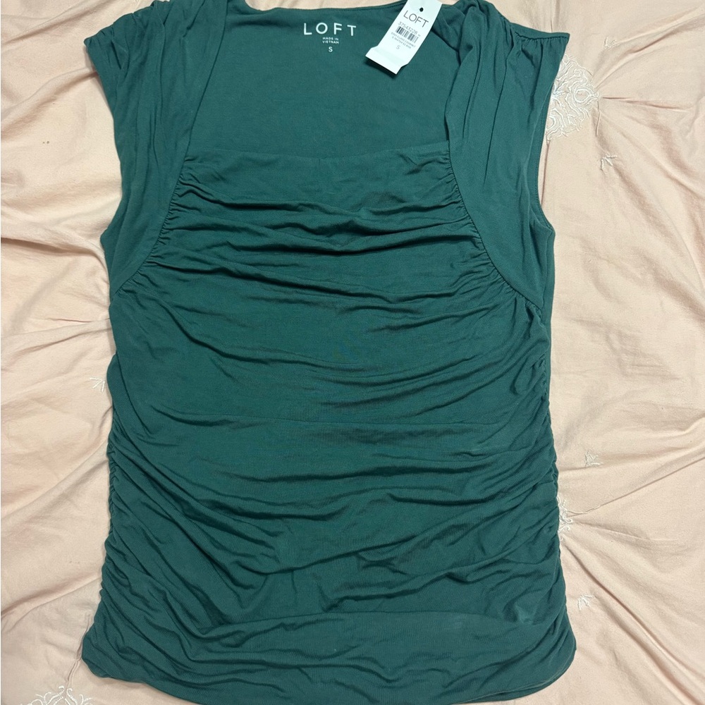 LOFT Green Ruched Tank Top